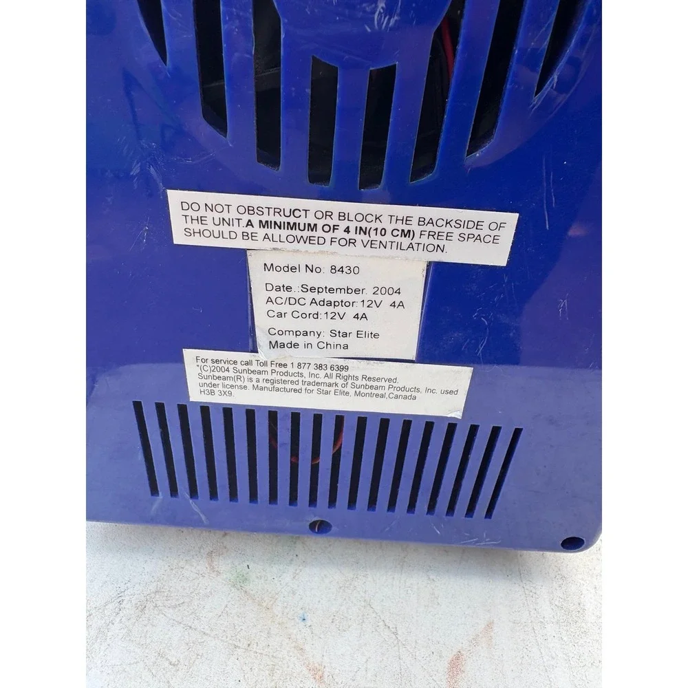 Sunbeam mini-fridge, a compact and portable cooling and warming unit.